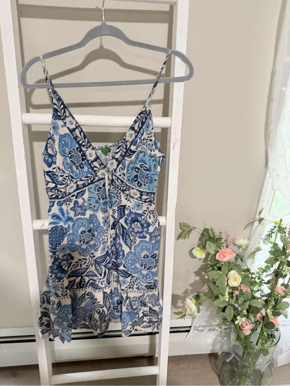 FARM Rio Blue and White Floral Slip Dress